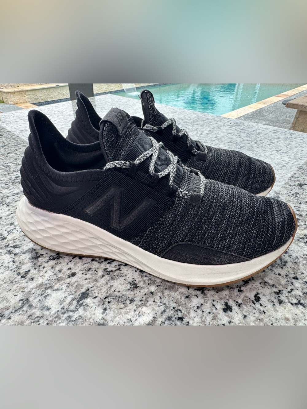 New Balance Black & White Knit Slip-On Running Shoes